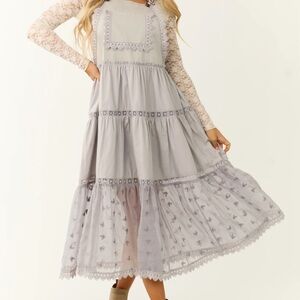 Listicle Heather Grey Lace Tiered Overalls NWT